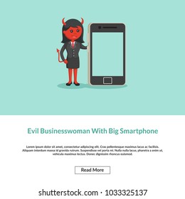 Evil Businesswoman With Big Smartphone Information