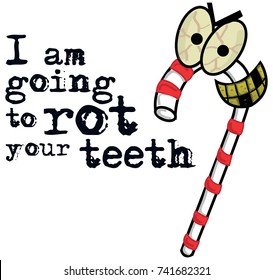 Evil Candy Monster. Warning For Kids! Advert for Dentists. Vector illustration. 