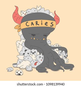 evil caries sits on a throne of dead teeth