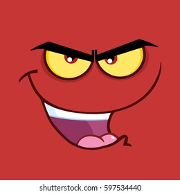 Evil Cartoon Funny Face With Bitchy Expression. Vector Illustration With Red Background
