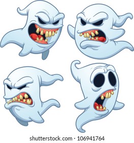 Evil cartoon ghosts. Vector illustration with simple gradients. Each in a separate layer for easy editing.