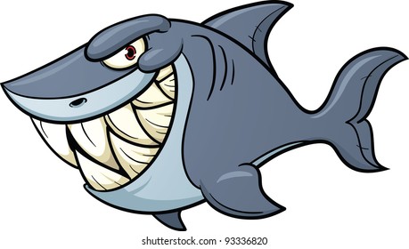 Tiburón caricaturista malvado. Ilustración vectorial con gradientes simples. Todo en una sola capa.