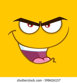 Evil Cartoon Square Emoticons With Bitchy Expression. Vector Illustration With Yellow Background