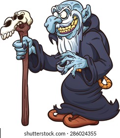 Evil cartoon wizard. Vector clip art illustration with simple gradients. All in a single layer.
