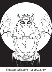 evil Cat Bayun from Slavic tales. vector. black and white. Halloween