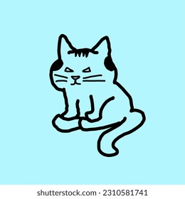 evil cat doodle vector design illustration in black flat line style for symbol,sticker,template