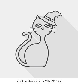 Evil cat flat icon with long shadow, line icon