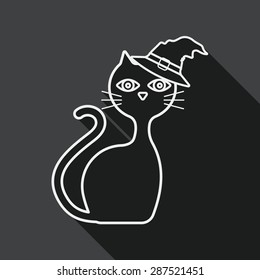 Evil cat flat icon with long shadow, line icon