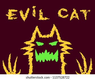 Evil cat silhouette. Scary animal character. The horror genre. Vector illustration.