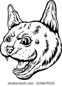 Evil cat. Vector isolated illustration. Black color on white background image. Wild animal design and tattoo.