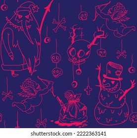 Evil Christmas Characters in Seamless Pattern