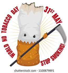 Evil cigarette with a scythe like death: a symbol for tobacco medical issues and awareness campaign during World No Tobacco Day in May 31.