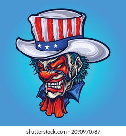 Evil Clown American Hat Halloween Vector illustrations for your work Logo, mascot merchandise t-shirt, stickers and Label designs, poster, greeting cards advertising business company or brands.