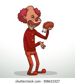Evil clown with brain, vector