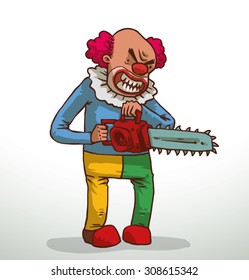 Evil clown with a chainsaw, vector