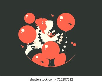 Evil clown character. Upset and depressed awful. Vector flat illustration