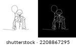 evil clown continuous line. evil clown character line drawing evil clown carrying balloons for kids