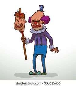 Evil clown with dead head, vector