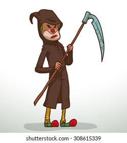 Evil clown in a death costume, vector