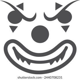 Evil clown face. Black horror character stencil isolated on white background