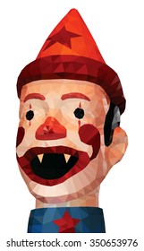 An evil clown with fangs, low poly vector illustration.
