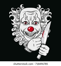Evil clown with knife, can be used as banner for halloween, vector illustration