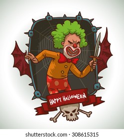 Evil clown with knife in a frame vector