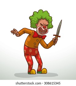 Evil clown with knife, vector