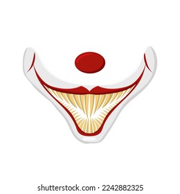 Evil clown mask template. Character with creepy smile and makeup for halloween and themed vector design