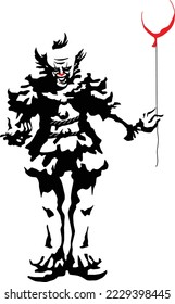 Evil clown with red color balloon vector