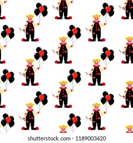 Evil clown seamless pattern on the white background. Vector illustration