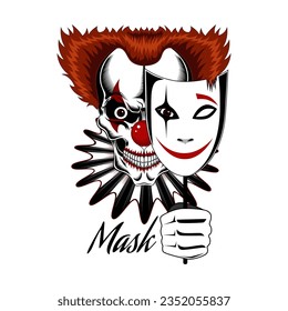 Der böse Clownskörper mit Maske. Vektorbild auf weißem Hintergrund.