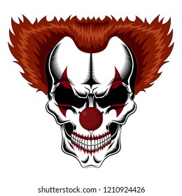 Evil Clown Skull With Red Hair.