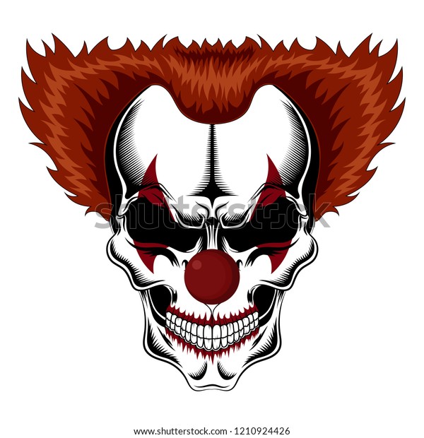 Evil Clown Skull Red Hair Stock Vector (Royalty Free) 1210924426