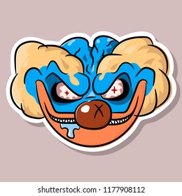 Evil clown. Vector doodle sticker