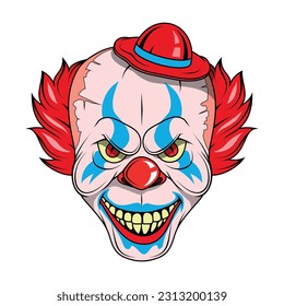 Evil clown. Vector illustration of a scary clown. Halloween art print