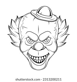 Evil clown. Vector illustration of a sketch scary clown. Halloween art print