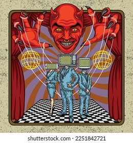 Evil Controlling Human by Mass Media Vector Illustration