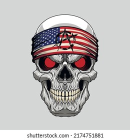 Evil cool skull in an American flag bandana with an anarchy sign. Highly detailed vector illustration.