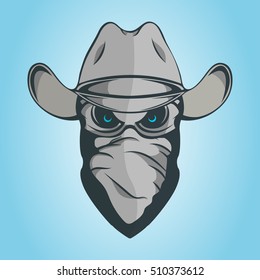 Evil cowboy skull in hat and bandana, death t-shirt design, vector