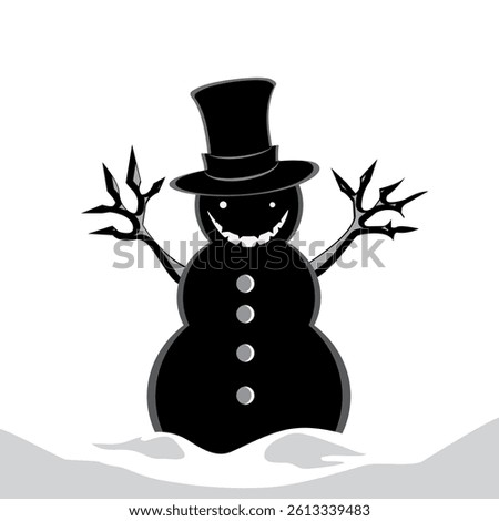 Evil creepy snowman in a high hat isolated on white background.	
