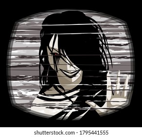 evil creepypasta paranormal lady on old tv