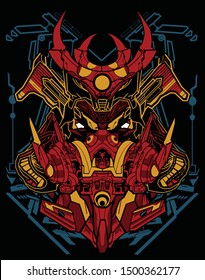 evil cybernetic samurai robot sacred geometry tshirt design