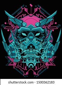 evil cybernetic samurai robot sacred geometry tshirt design