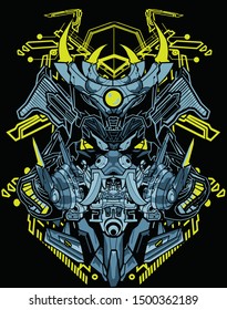 evil cybernetic samurai robot sacred geometry tshirt design