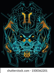 evil cybernetic samurai robot sacred geometry tshirt design