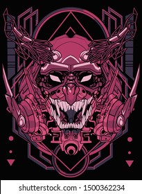 evil cybernetic samurai robot sacred geometry tshirt design