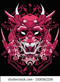 evil cybernetic samurai robot sacred geometry tshirt design