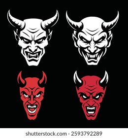 Evil Demon Face Vector – Scary Horned Devil Illustration