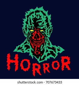 Evil demon head of the with a torn face. Vector illustration. Scary vampire character. The genre of horror.